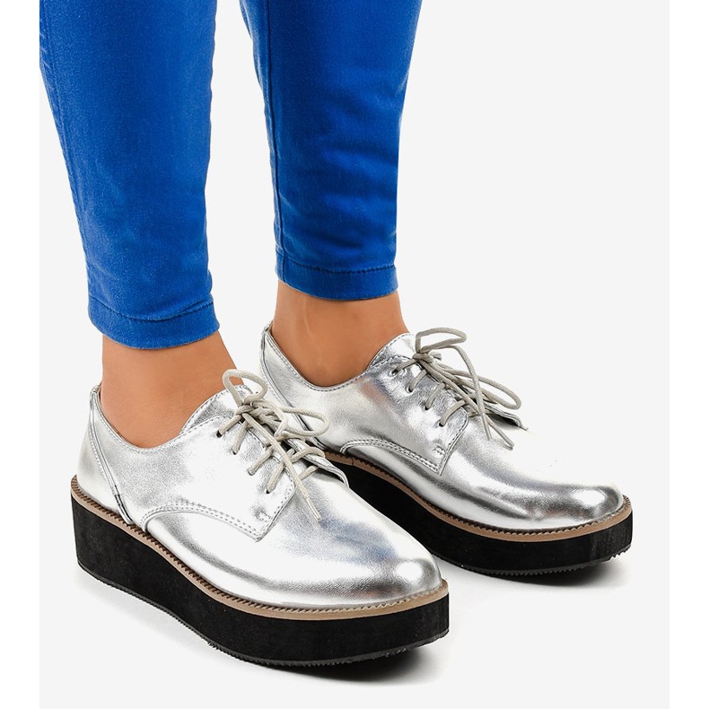 Silver elegant lace-up shoes 2017-1 grey 1