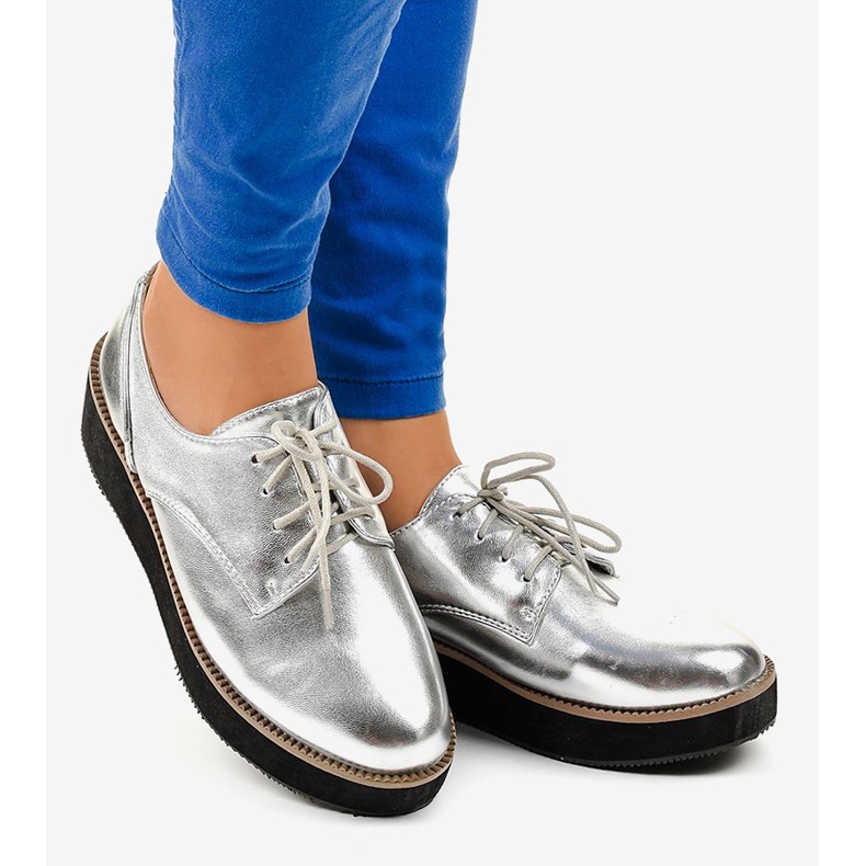 Silver elegant lace-up shoes 2017-1 grey 2