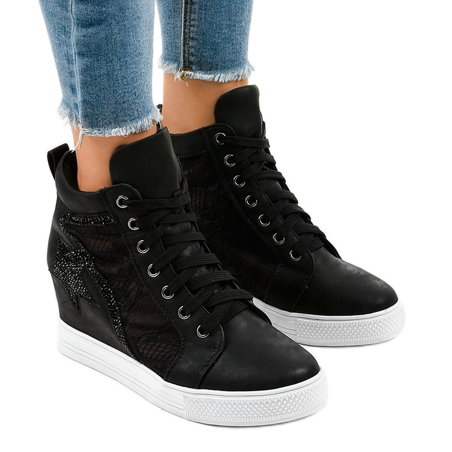 Black with lace-up wedges - KeeShoes