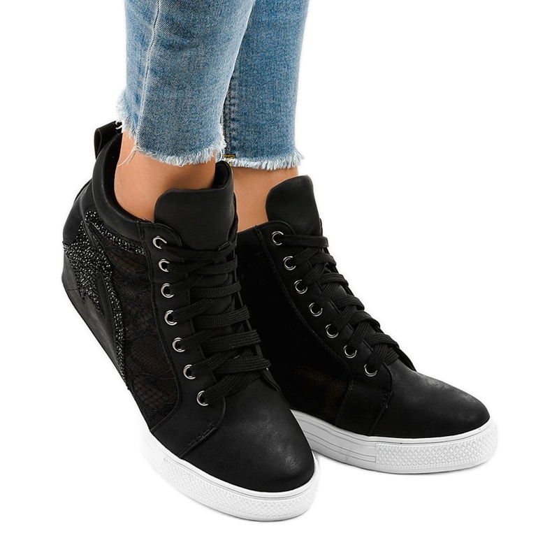 Black sneakers with lace-up wedges JK-53 2
