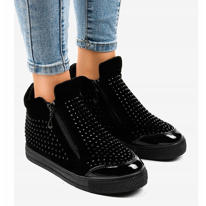 Black wedge sneakers with R51-1 zippers 1