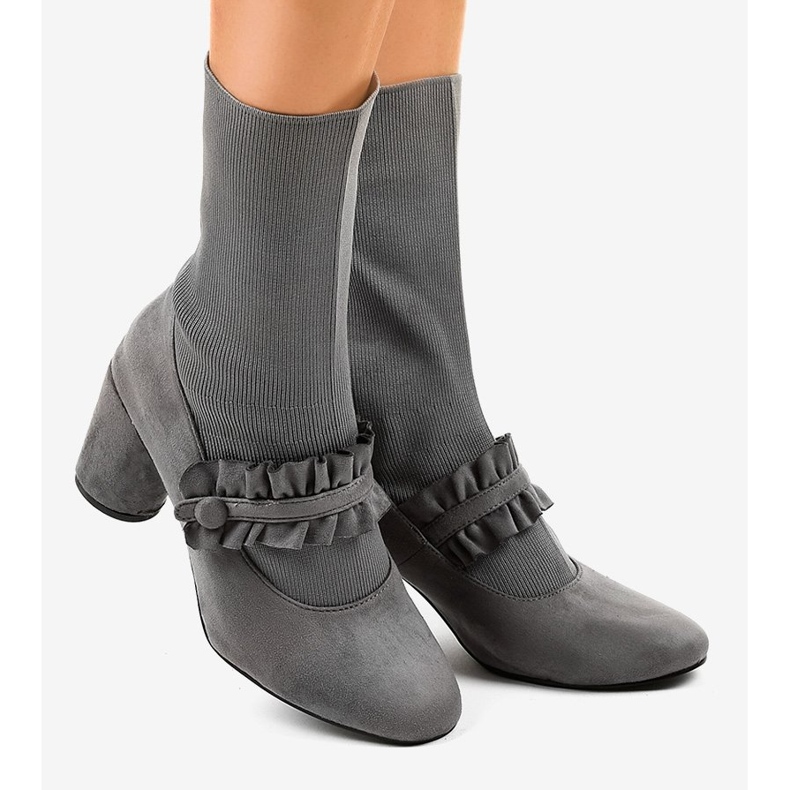 Gray suede ankle boots on the LL-102P post grey 1