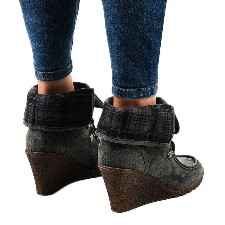 Black suede ankle boots with a checkered pattern CH-22 1