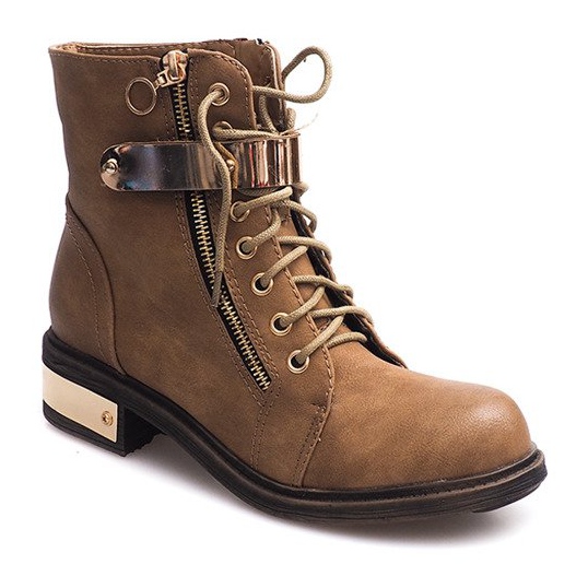 Lace Up Boots With A Buckle F03 Beige 1