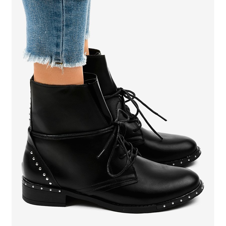 Black flat lace-up boots A-251 2
