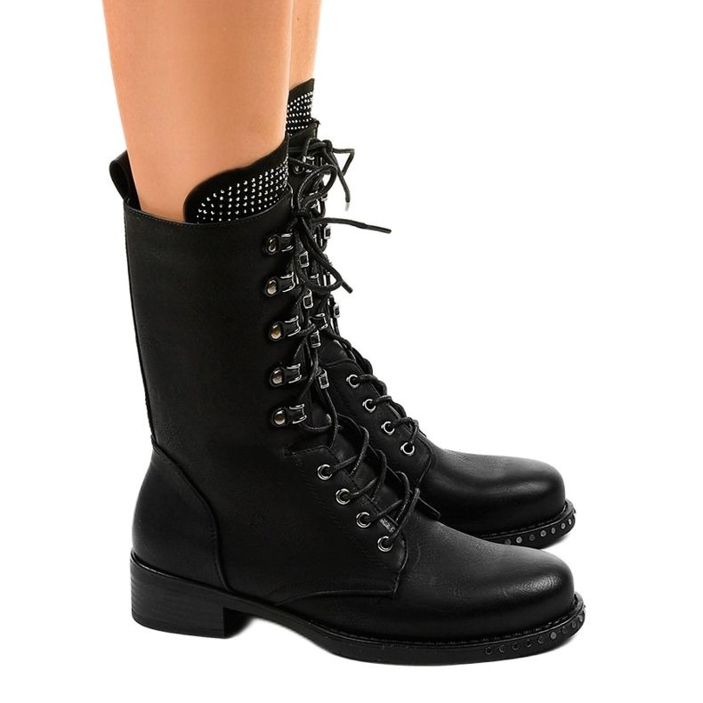Black workery boots with sequins A-307 1
