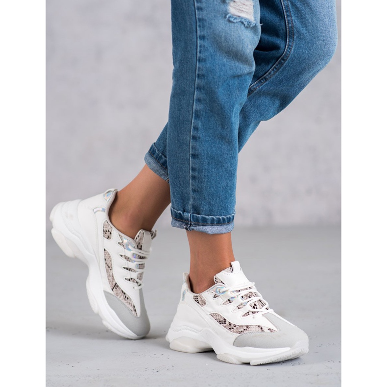 Kayla Snake Print Tied Sneakers white 1
