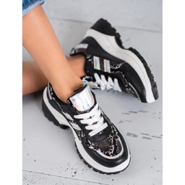 SHELOVET Black Snake Print Sneakers 1