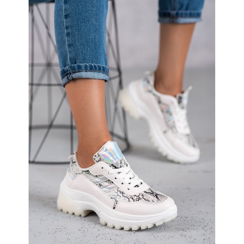 SHELOVET White Snake Print Sneakers 1