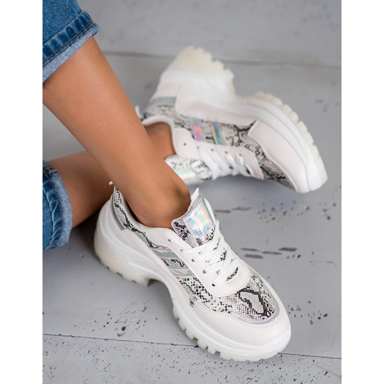 SHELOVET White Snake Print Sneakers 2
