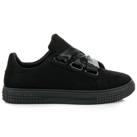 Suede Sneakers Tied With A Ribbon black 1