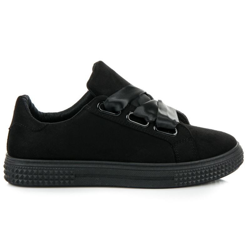 Suede Sneakers Tied With A Ribbon black 1