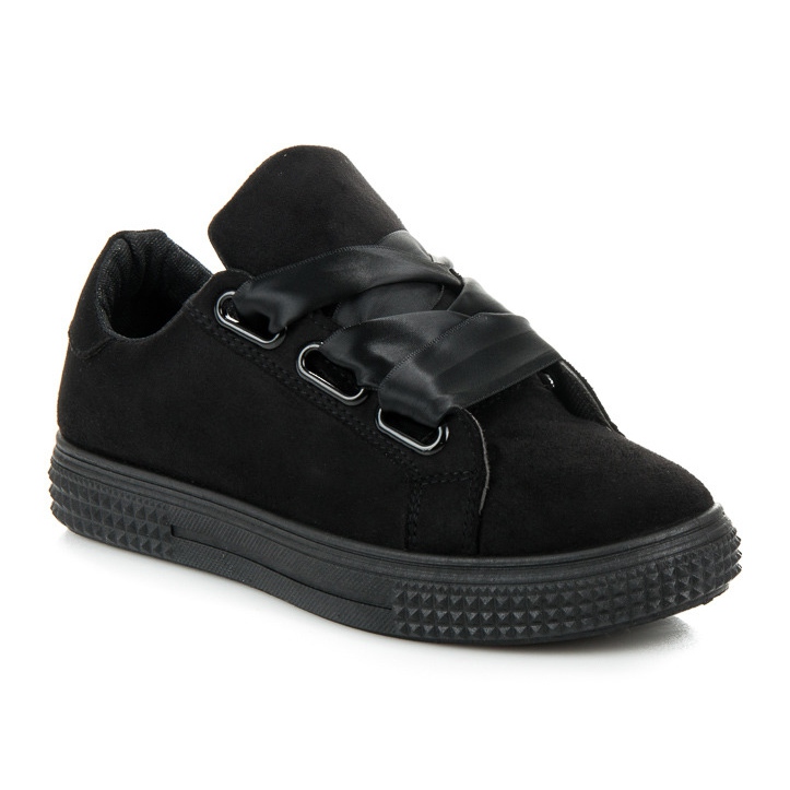 Suede Sneakers Tied With A Ribbon black 2