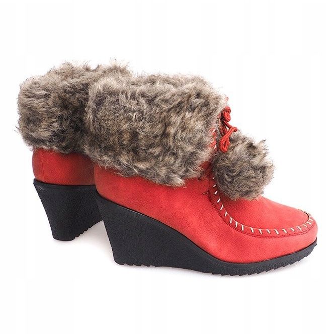Warm Boots On Wedge ZH227 red 2