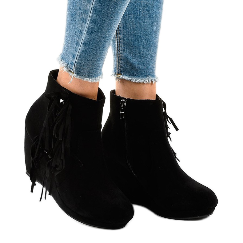 Black suede ankle boots boho LBS2586 2