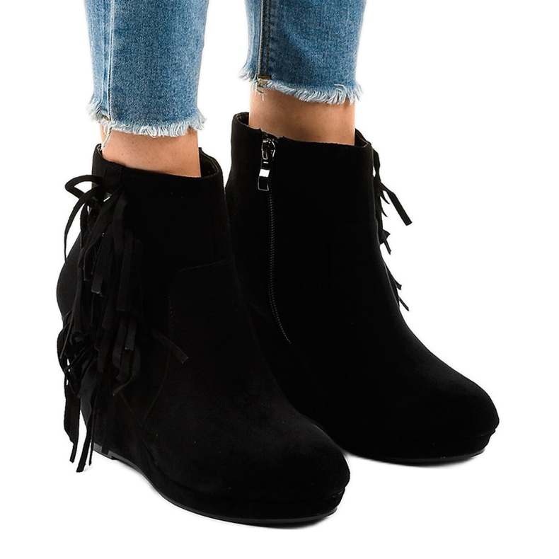 Black suede ankle boots boho LBS2586 1