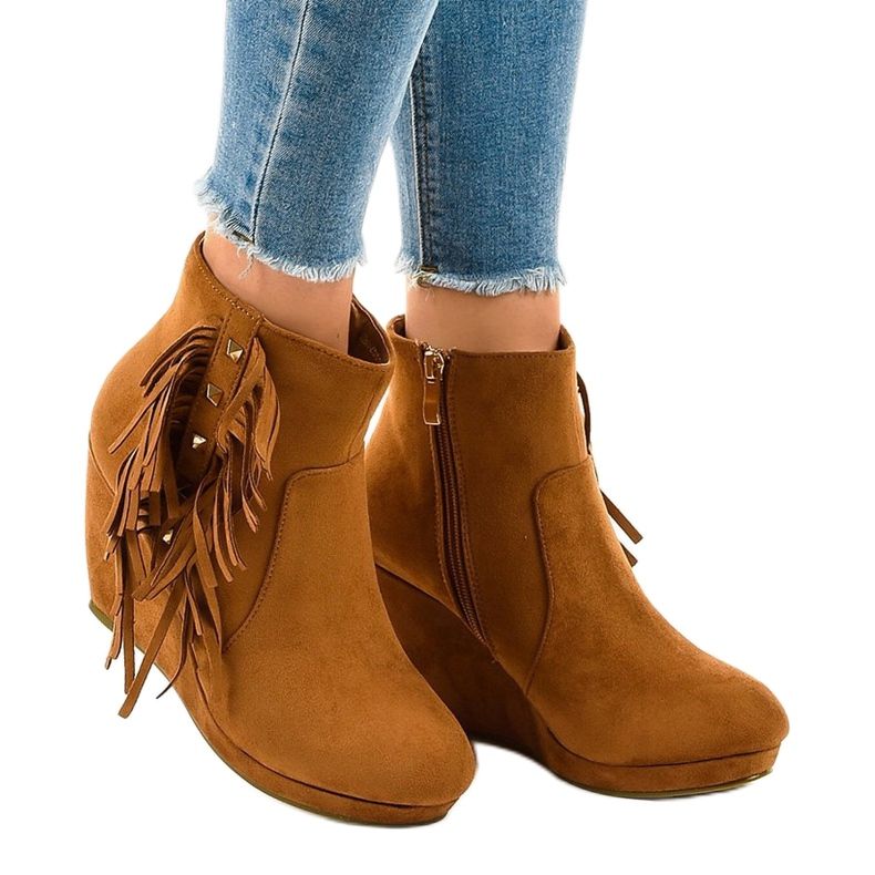 Camel suede ankle boots boho LBS2586 brown 1