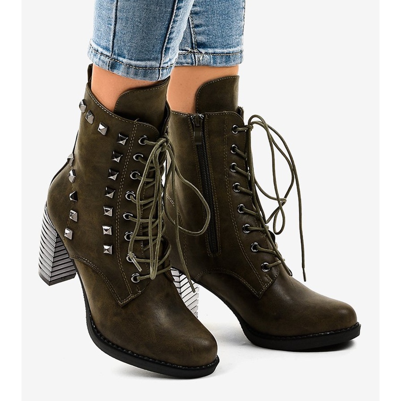 Green ankle boots with F117 studs 2