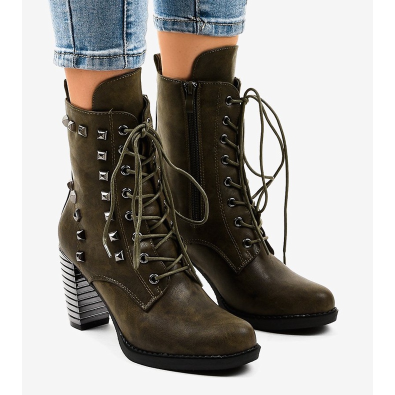 Green ankle boots with F117 studs 1