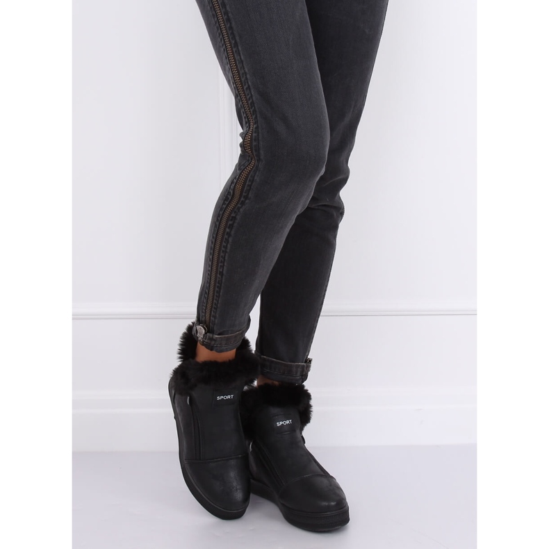 Black ankle-high sneakers with fur W19-29 Black 2