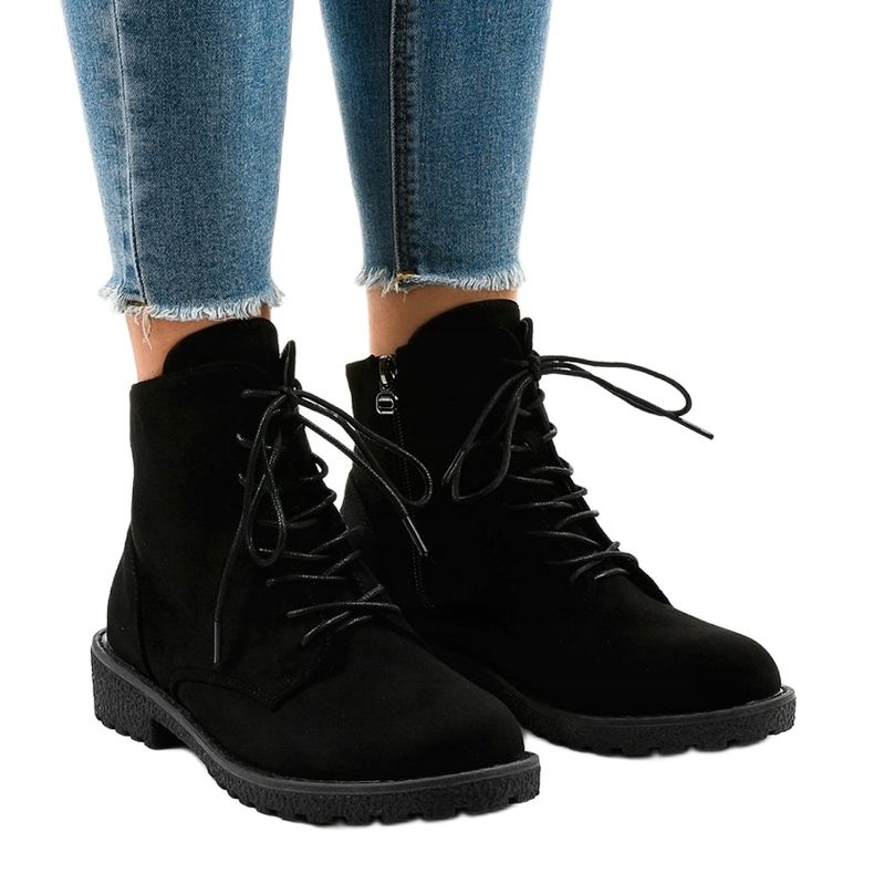 Black suede lace-up boots HJ99-103 1 Black suede lace-up boots HJ99-103 1