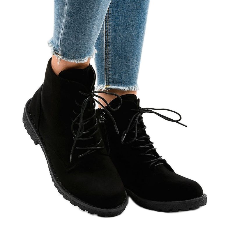 Black suede lace-up boots HJ99-103 2 Black suede lace-up boots HJ99-103 2