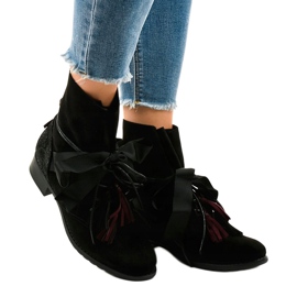 Black flat fringed boots A-226 1