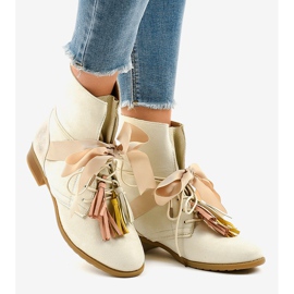 Beige flat boots tied with fringes A-226 2