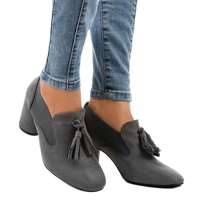 Gray suede pumps on the LL-97P post grey 1