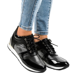 Black sneakers with lace-up wedges S0054-1 1