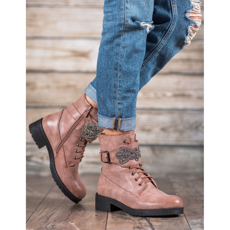 Super Me Lace-up boots with ornament pink 2