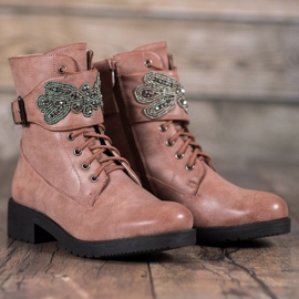 Super Me Lace-up boots with ornament pink 1