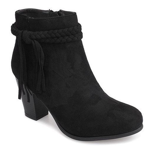 Suede Booties On a Bar Fringes B324 Black 1
