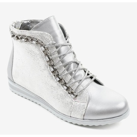 Silver lace-up boots with TL-21 zipper grey 1