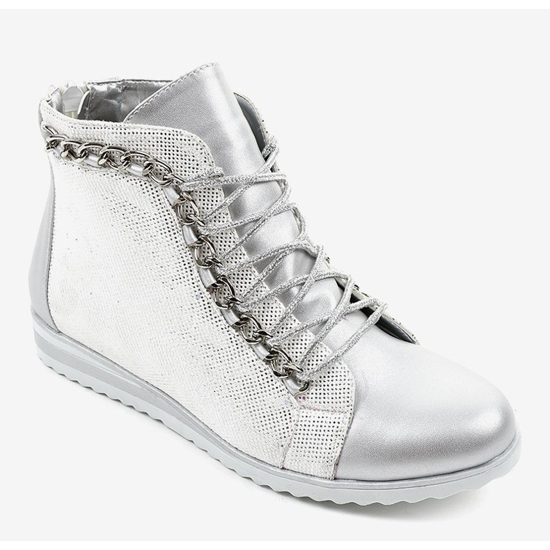 Silver lace-up boots with TL-21 zipper grey 1