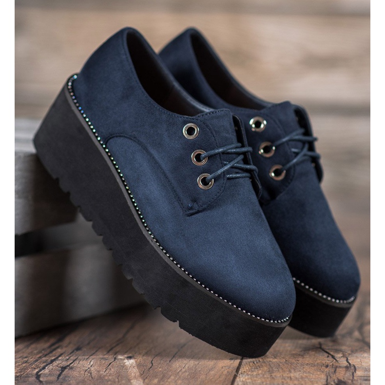 SHELOVET Suede shoes on the platform blue 1