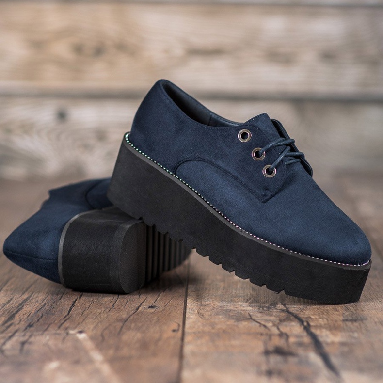 SHELOVET Suede shoes on the platform blue 2