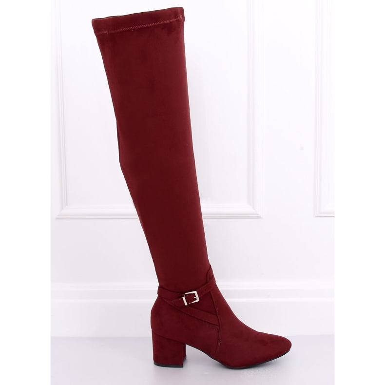 Over-the-knee low-heeled boots YL-151 Wine red 2