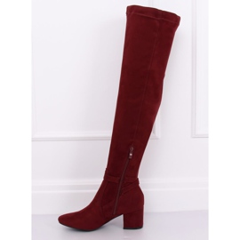 Over-the-knee low-heeled boots YL-151 Wine red 1
