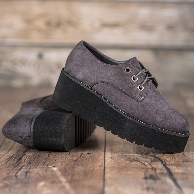 SHELOVET Suede shoes on the platform grey 1