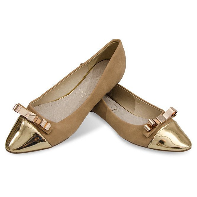 Beautiful Ballerinas With Metal Bow A571 Khaki 1