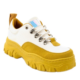 White and yellow fashionable women's sports shoes PF5329 1