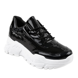 Black sports shoes with sequins W-3118 1