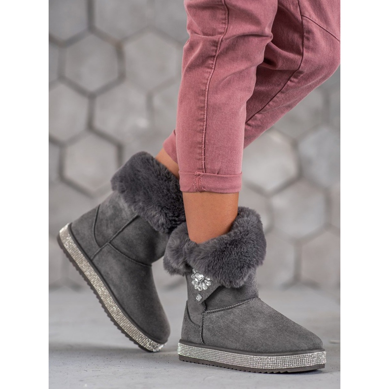 SHELOVET Snow Boots With Cubic Zirconia grey 2