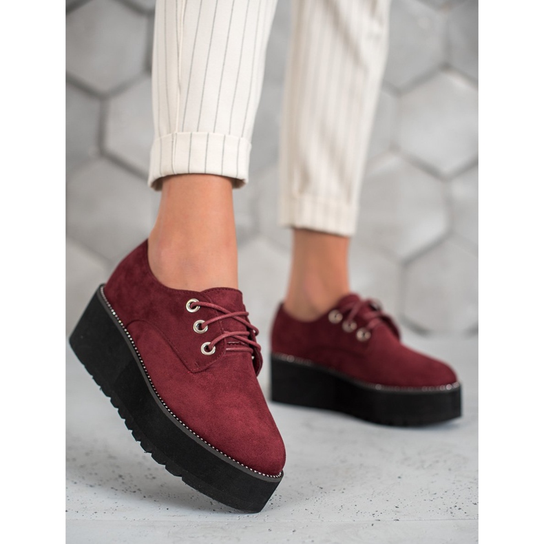 SHELOVET Suede shoes on the platform red 1