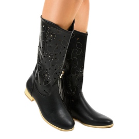 Black openwork boots TLT1301 1
