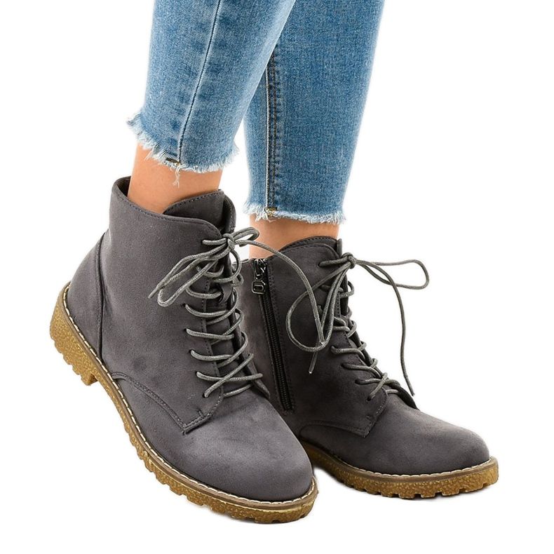 Gray suede lace-up boots HJ99-103 grey 1