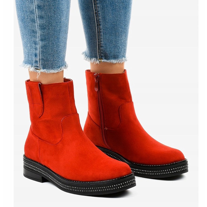 Red suede ankle boots CH1812-2 1