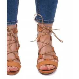 Lace-up Wedge Sandals LL-115 Camel brown 1
