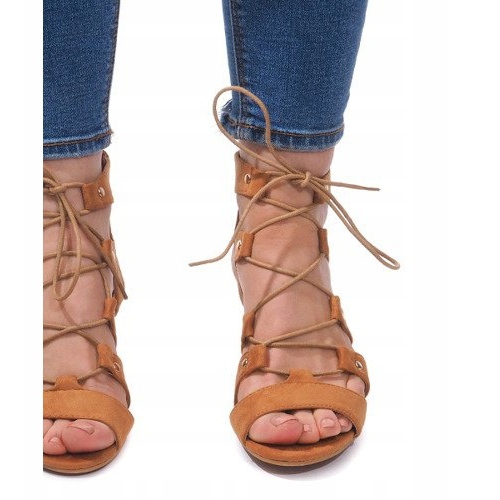 Lace-up Wedge Sandals LL-115 Camel brown 1